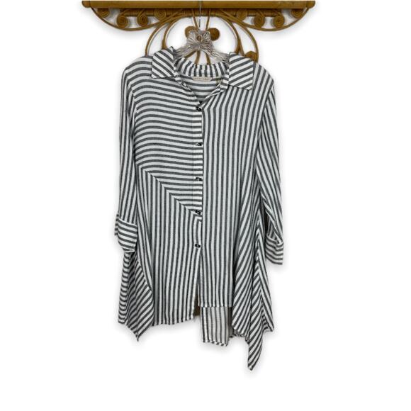 Soft Surroundings Standout asymmetric striped shirt tunic top sz S - Picture 1 of 8